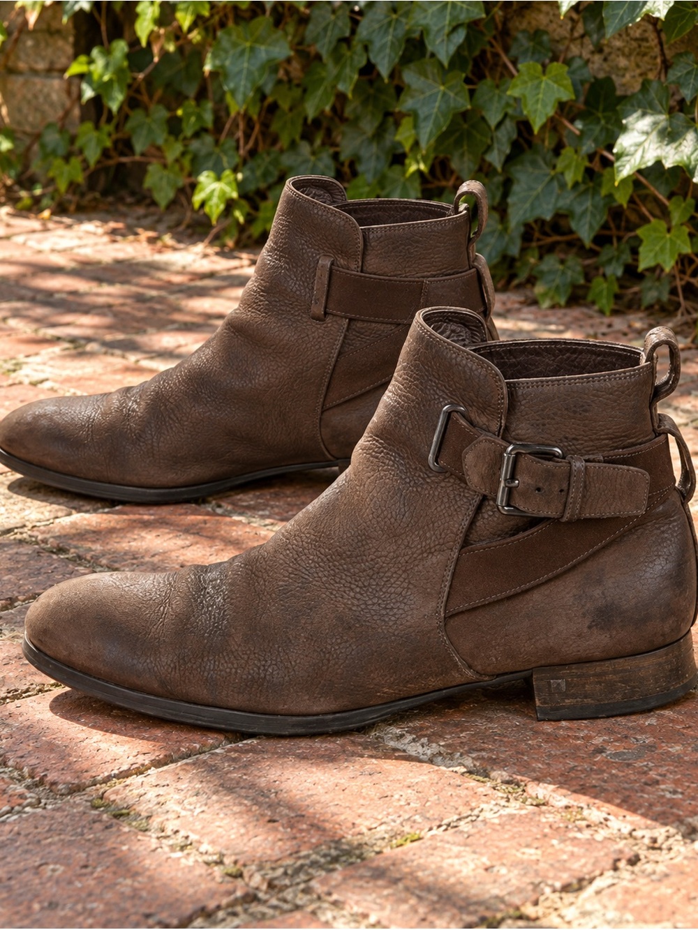 LOUIS VUITTON Men's Distressed Brown Leather Boots, 8